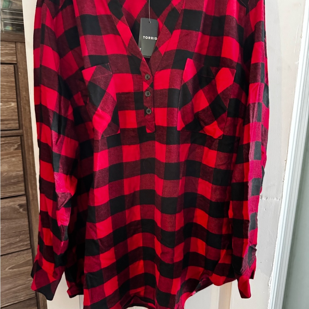 Torrid Red and Black Plaid Shirt